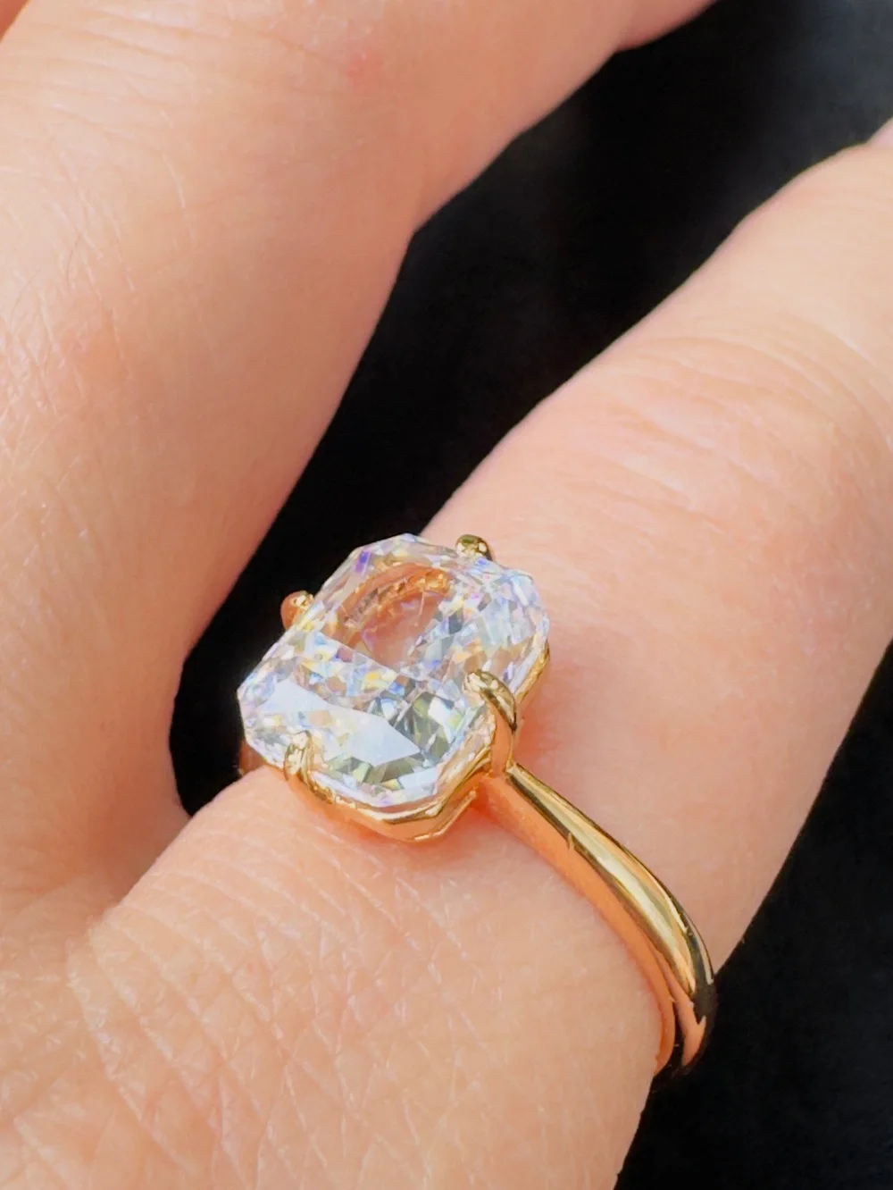 Gold Solitaire Cushion-Cut CZ Ring in Clear